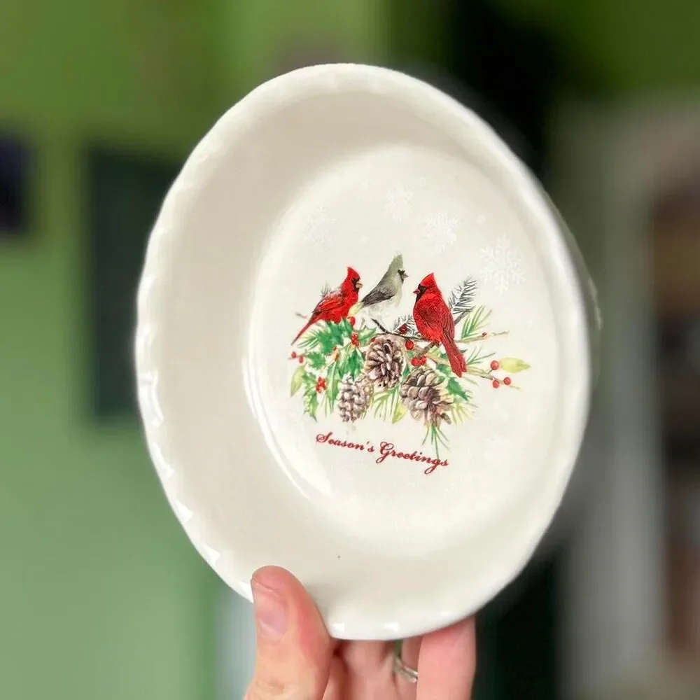 VTG Holiday Winter Cardinal Birds Christmas Mini Pie Dishes Set of 2